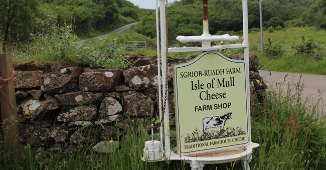 Road sign for Isle of Mull Cheese Farm Shop