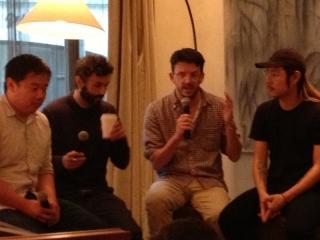 The Panelists (l to r): Chris Ying, moderator, Gideon Lewis-Kraus, Peter Meehan, Danny Bowien