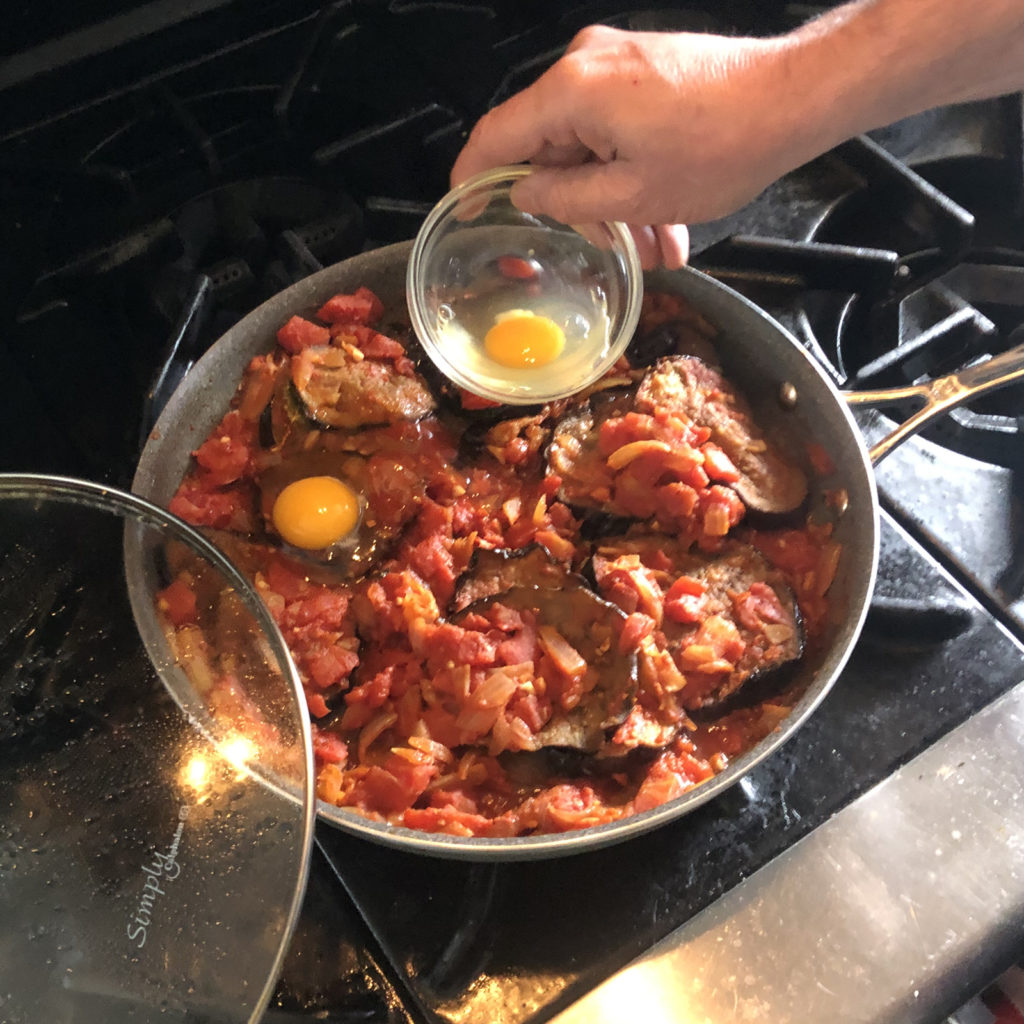 Recipe for Roasted Eggplant Shakshuka with Belazu Smoked Chilli Harissa 