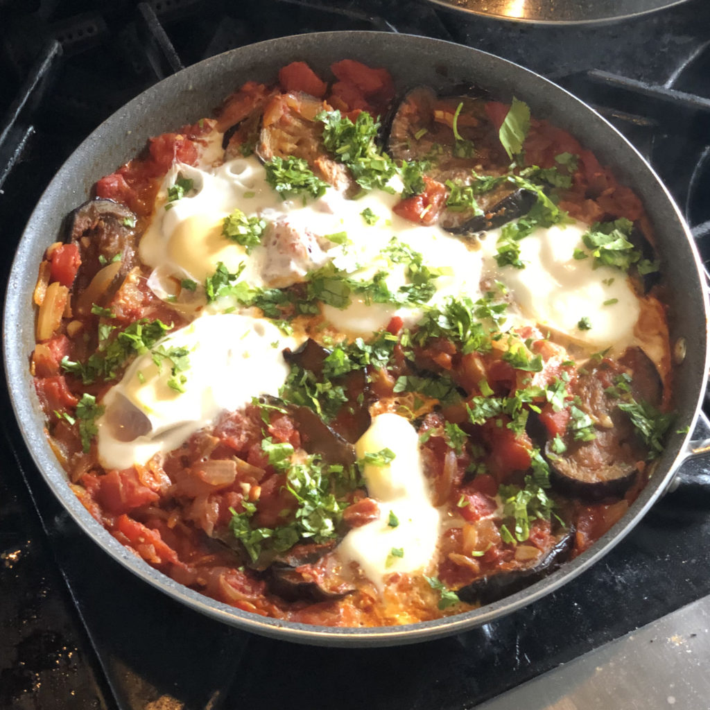 Recipe for Roasted Eggplant Shakshuka with Belazu Smoked Chilli Harissa 